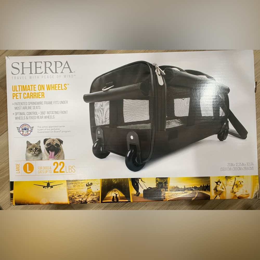 Sherpa Black Pet Carrier with Wheels size large